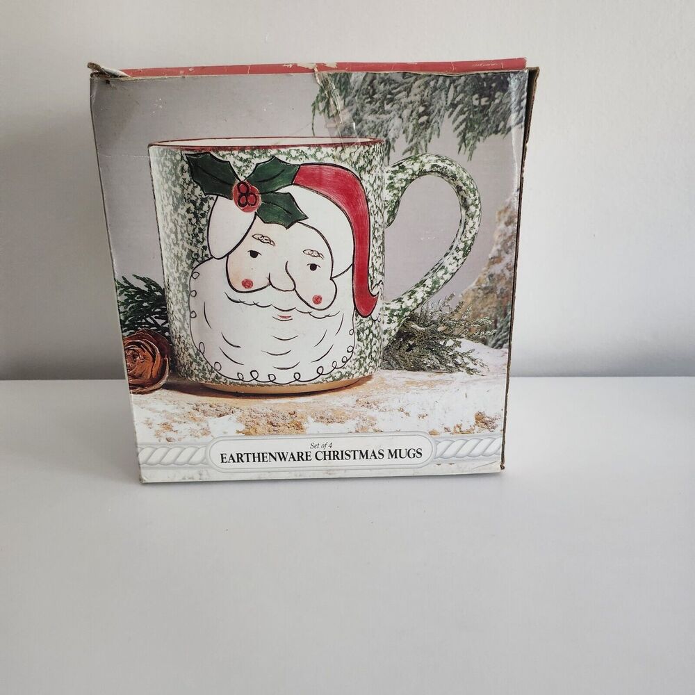 Home Trends Santa Christmas Earthenware Mugs Set of 4 Mugs